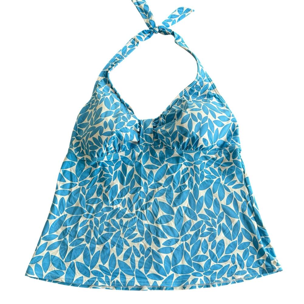 Lands End Women’s tankini top aqua/torquiose petal pattern, halter, 14